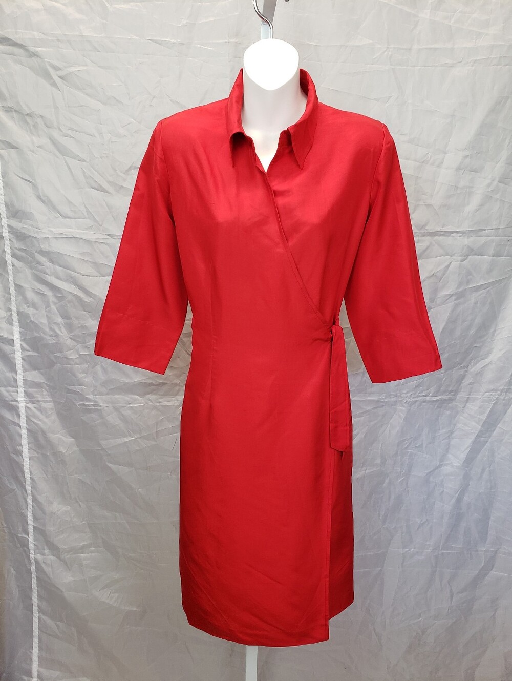 Coldwater Creek 100% Silk Collared Wrap Dress - Vibrant Red Size P10